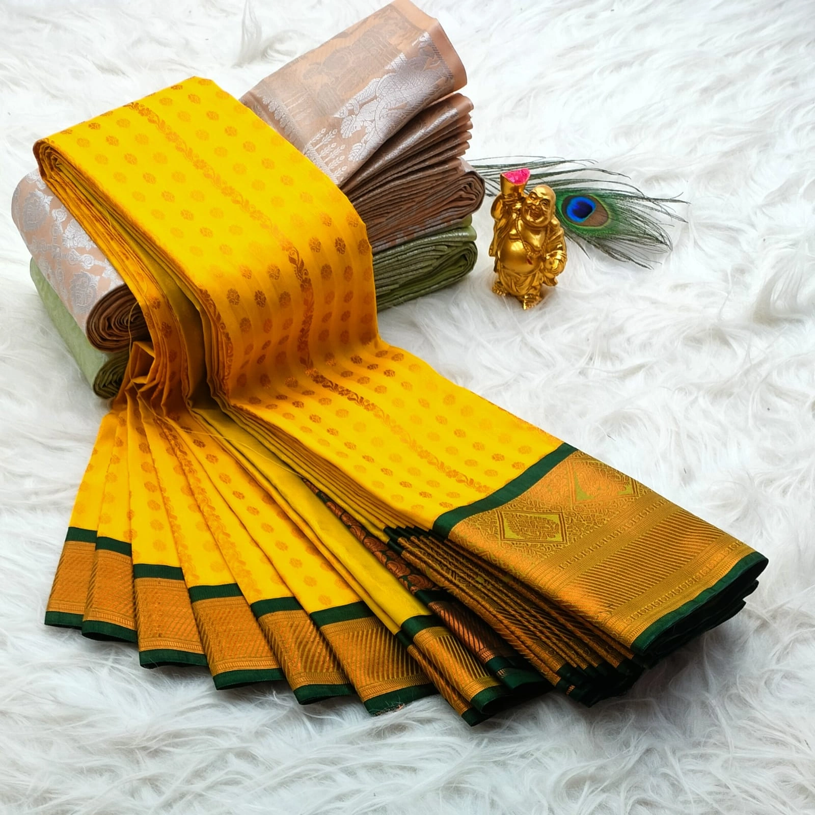 Dark Brown Kanchipuram Semi Silk Saree